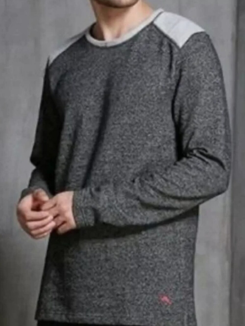 Tommy Bahama Gray Heather Crewneck Sweater with Light Shoulder Panels